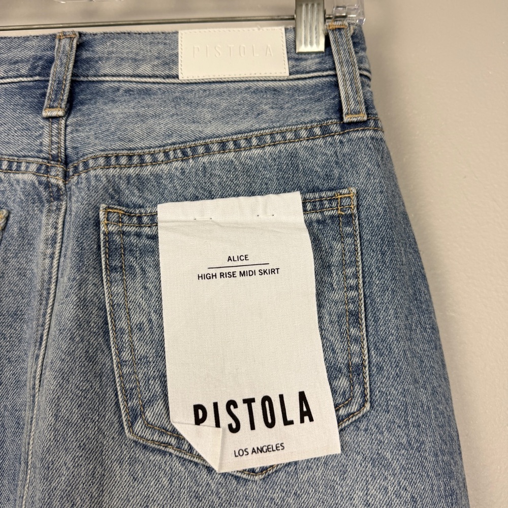 Evereve Pistola Skylark Split Front Midi Alice Denim Skirt - Picture 6 of 7